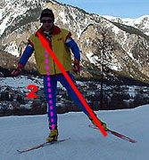Lors de la poussée, le talon ne doit quasiment pas décoller du ski, pour être certain de ne pas pousser derrière ! 